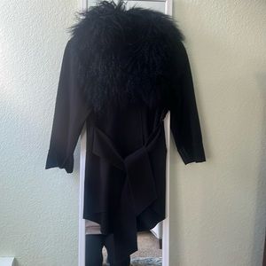 Luii jacket with removable Mongolian fur collar and belt tie.